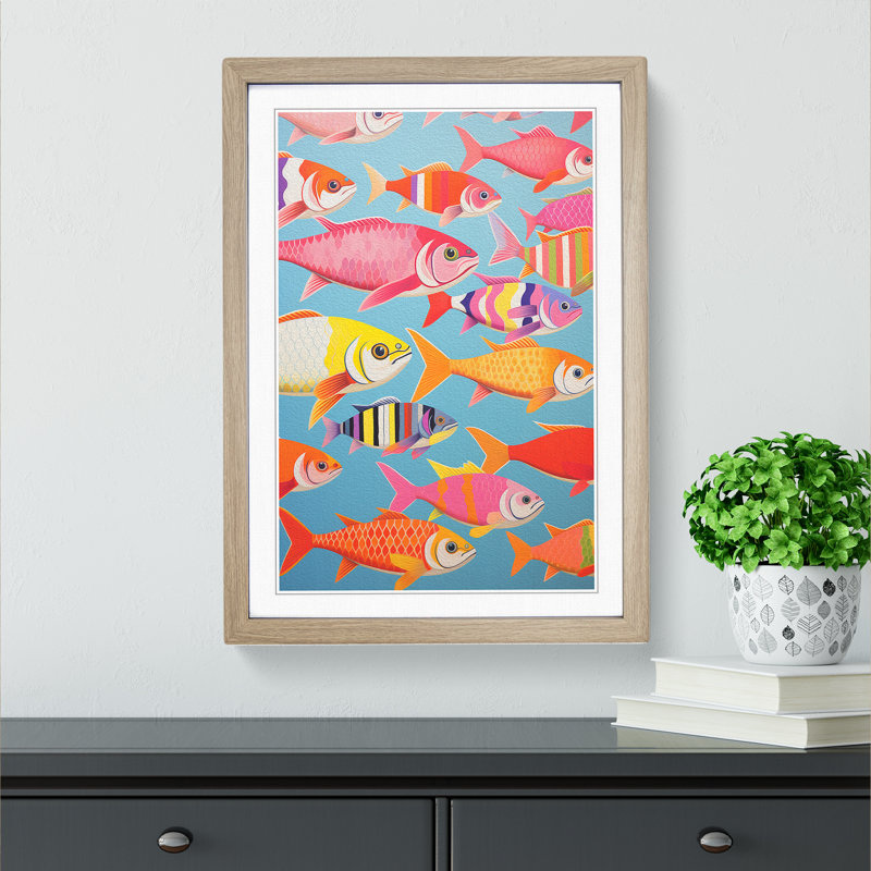 Fish Op No.2 - Single Picture Frame Print on Wood, Oak, 34cm H x 25cm W x 2cm D