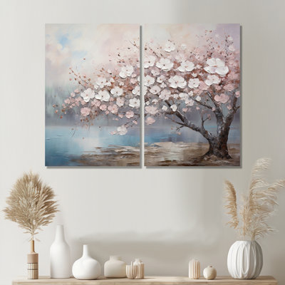 Fleur de cerisier rose et gris I - art mural traditionnel