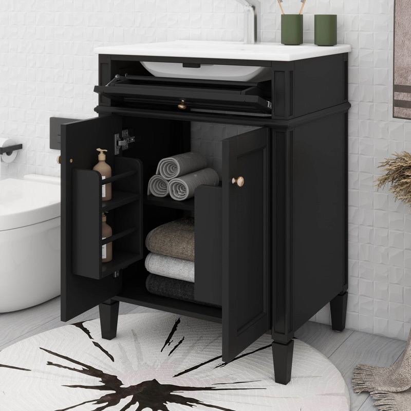 Meuble-lavabo 24 po avec lavabo, 2 portes à fermeture douce et un tiroir basculant, Noir