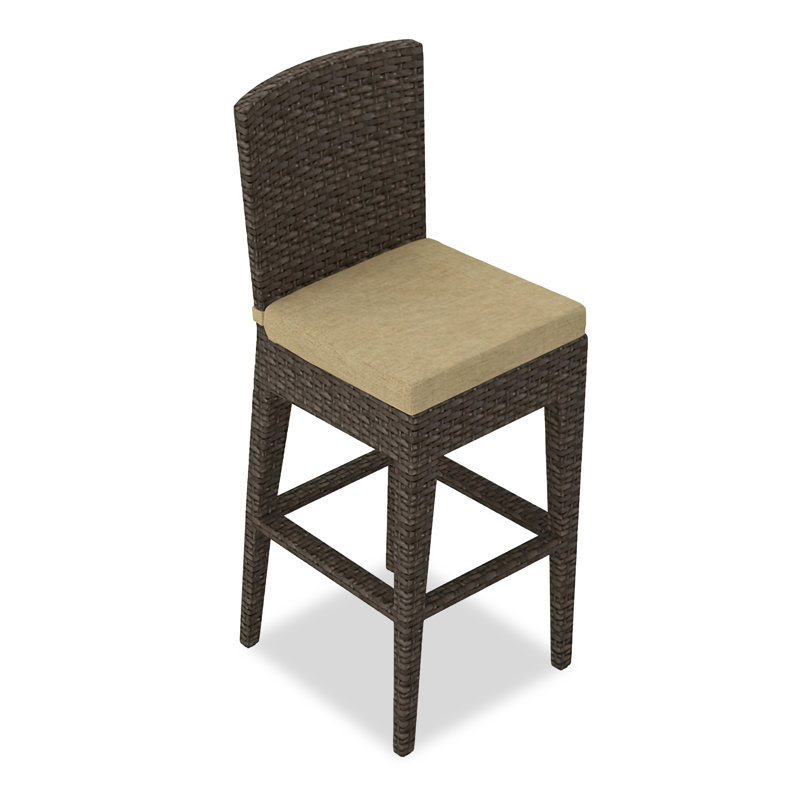 Arden Outdoor Bar Stool, Spectrum Indigo Sunbrella®, Chestnut, 28.75"