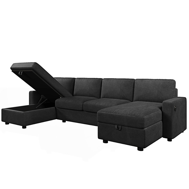 Canapé modulaire, canapé modulaire convertible, canapé en U avec deux chaises longues de rangement, Noir