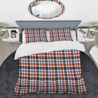 Tartan multicolore à carreaux - Ensemble de housse de couette abstrait - Microfibre de polyester