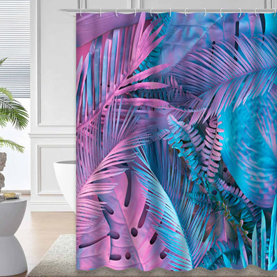 Tropical Palm Leaves Vibrant Gradient Art Shower Curtain with 12 Hooks