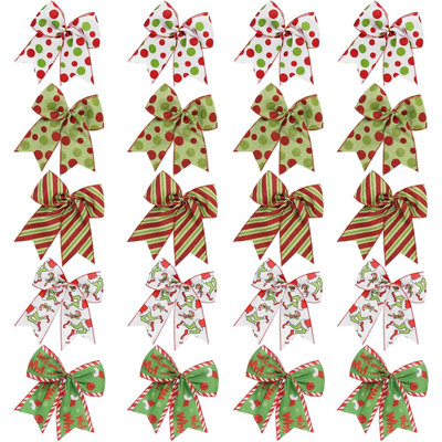 20 pièces de boucles de Noël - couronne rouge et verte de 6 pouces, guirlande et nœuds d'arbre pour l'emballage de cadeaux, l'artisanat de fêtes et les rubans de Noël