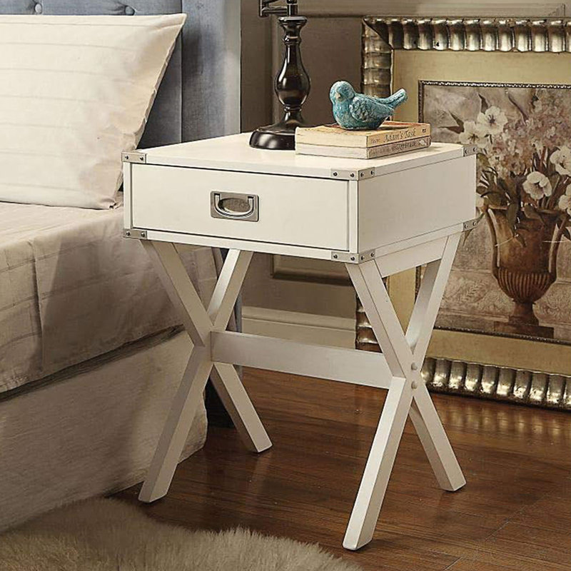 Table d'appoint avec coins en métal, blanc, Blanc