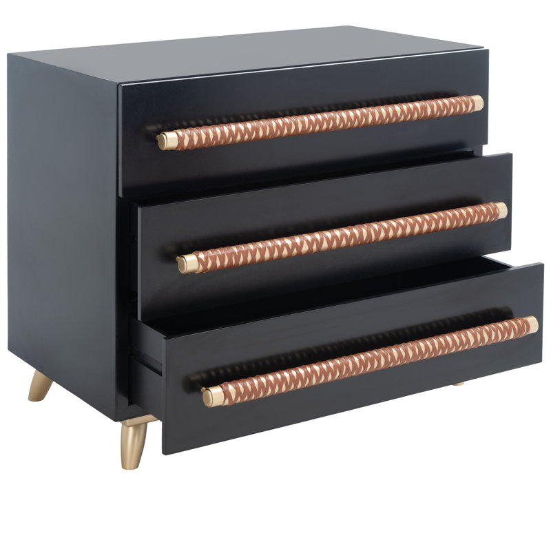 Abdülkerim 31.5'' W 3 - Drawer Dresser, Black/Gold