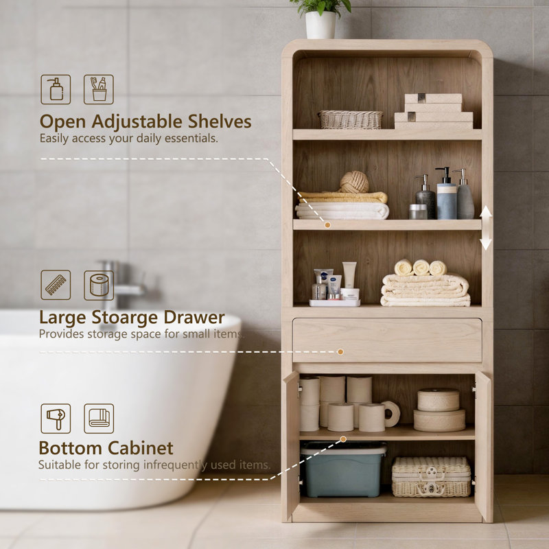 Grande armoire de rangement de 72 po avec portes et tiroir Apollo Maud, Crème