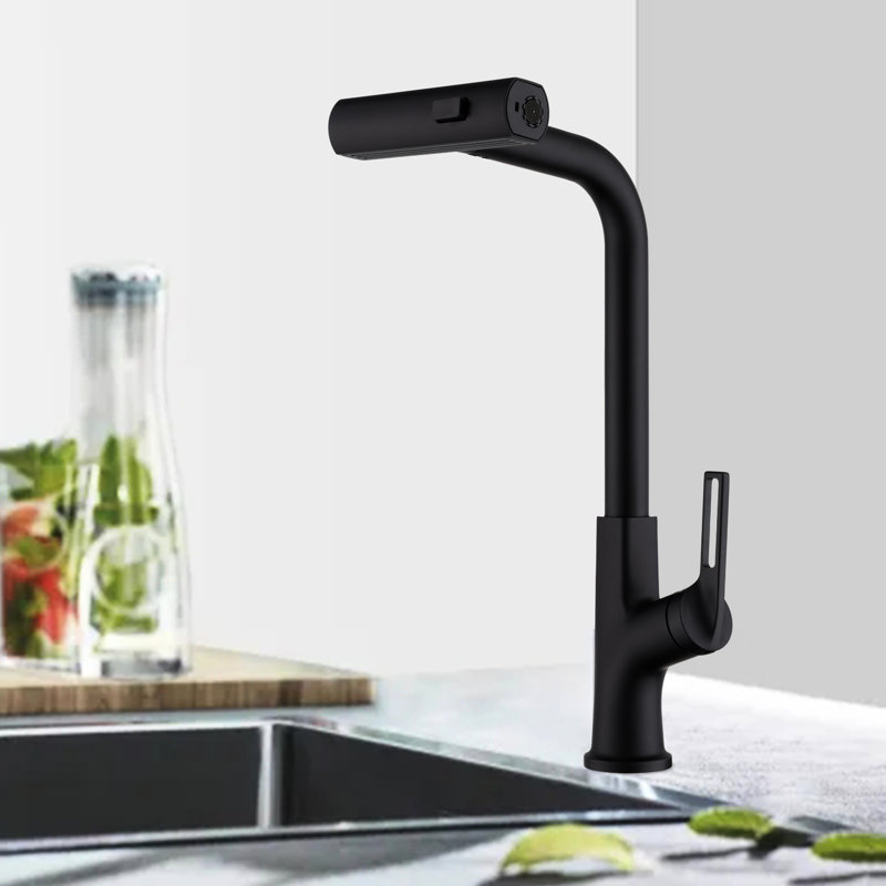 360 Rotating Pull Down Kitchen Faucet, Matte Black Appearance, Single Lever, Hot And Cold Water, Three Spray Settings Handle Faucet With , Color, Swivel, Water Supply, Choices
