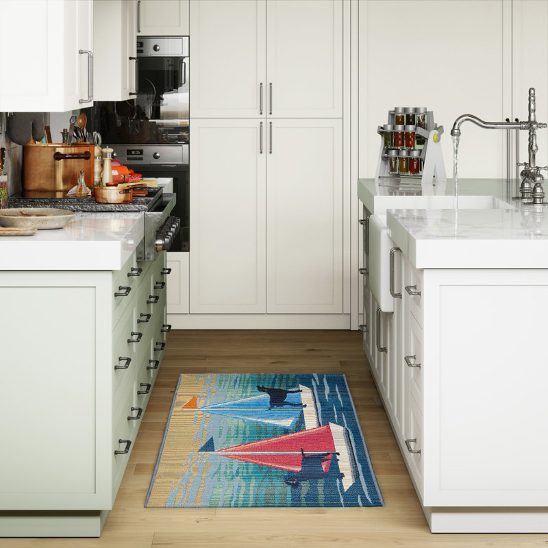 Smithies No Pattern And Not Solid Color Synthetic Non-Skid Kitchen Mat, Rectangle 2'5" x 3'11"