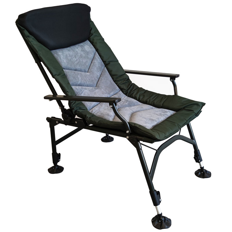 Méridienne de camping verte / noire / grise - Fauteuil inclinable et pliable portable