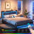 Najir Bed Frame with Charging Station, LED Light Strip and Upholstered Headboard-1014701467