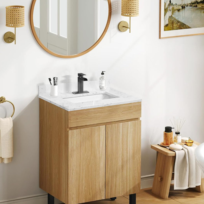 24" Engineered Stone Bathroom Vanity Top With Rectangular Undermount Ceramic Sink