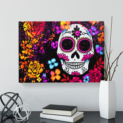 Positive Floral Sugar Skull - Wrapped Canvas Print