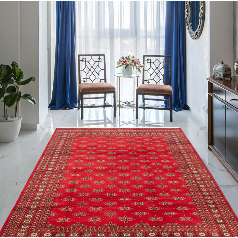 Tapis rouge foncé Malayka Peshawar Bokhara 6 pi 7 po x 10 pi 0 po