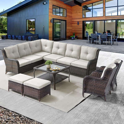 Schutt Wicker - Person Patio Conversation Set with Cushions