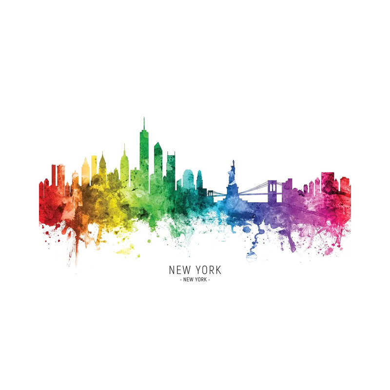 New York Skyline Rainbow - impression sur toile tendue, H 12 po x l 18 po x 1,5 po