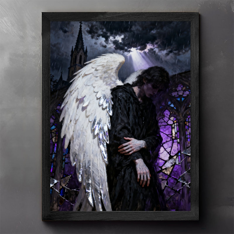 «Black Falled Vintage Fallen Angel Wall Art», impressions de style rétro, H 17 po x l 13 po