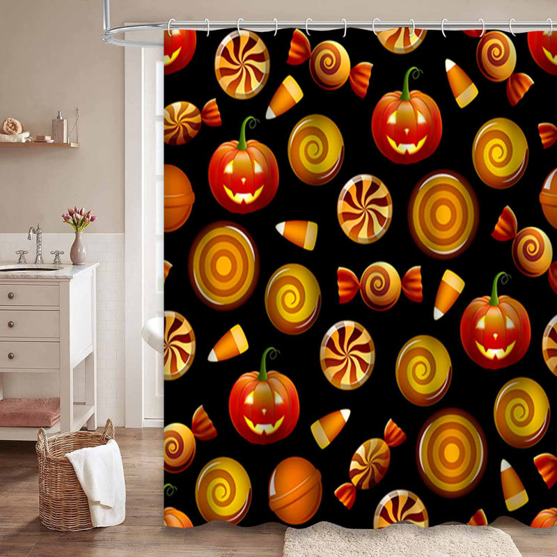 Rideau de douche d'Halloween bonbon noir avec 12 crochets, L 72 po x l 84 po