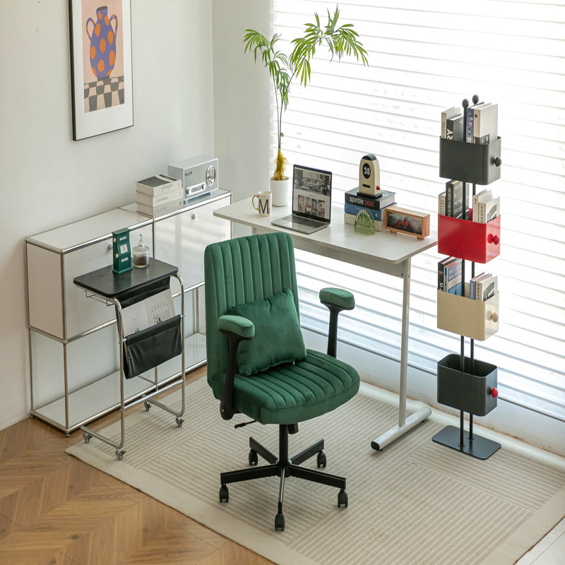 Criss Cross Armrest Office Chair With Wheels - Modern For Home Office, Meditation & Creative Work, Green