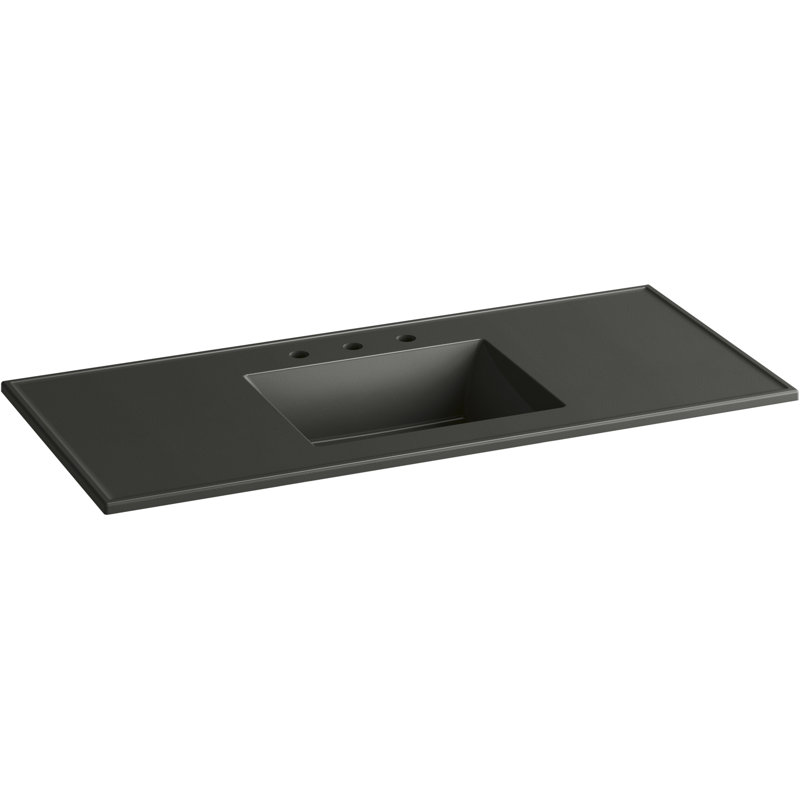 CeramicImpressions 49 In. Rectangular Vanity-Top Bathroom Sink with 8 In. Centerset Faucet Holes, Oval, Thunder Gray