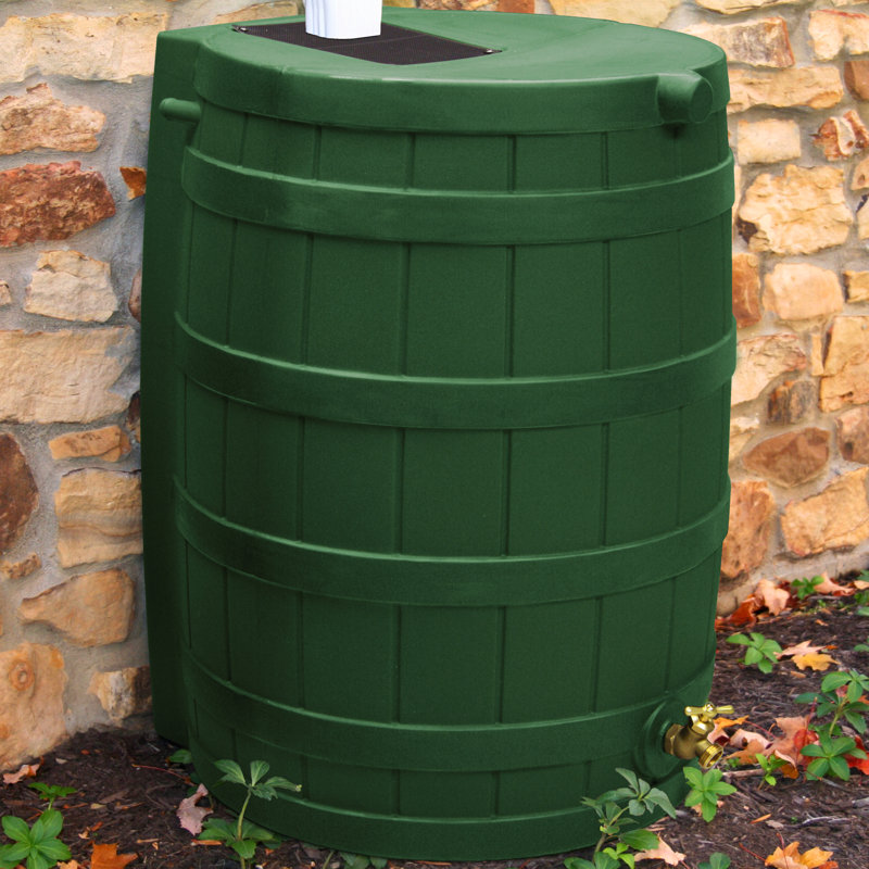 Good Ideas Rain Wizard Whiskey Style Rain Barrel with Overflow and Spigot, 28.25" H x 22" W x 21.5" D, Green