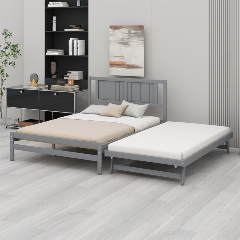 Lit plateforme avec lit gigogne réglable, Gris