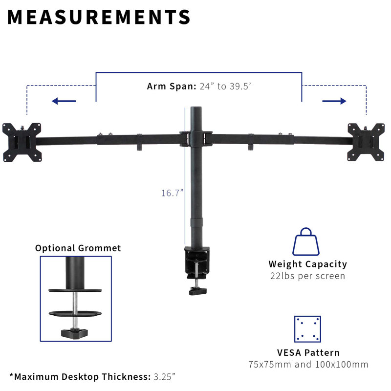 Vivo Flush-Fit Dual Monitor Desk Mount, 27"-38", Black