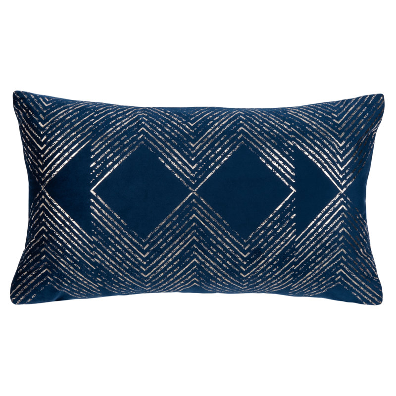  Geometric Lumbar Pillow, Navy/Gray