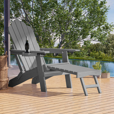 HIPS Folding Adirondack Chair Adjustable Chair with Ottoman Fire Pit Patio Chair for Outdoor