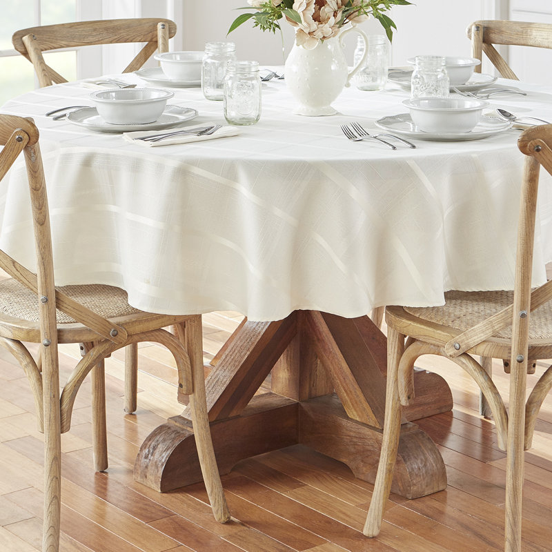 Ramiro Elegance Plaid Jacquard Round Tablecloth, 70" L x 70" W Round, Beige