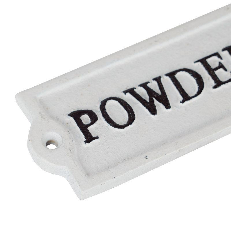 Cast Iron Powder Room Door Sign, White/Black Text