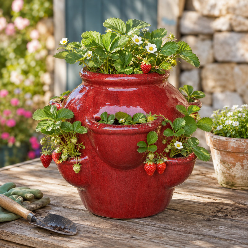 Pot à fraises - Sang de bœuf, 14" H x 18" W x 18" D