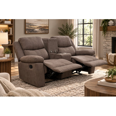 Causeuse inclinable avec tissu en chenille, porte-gobelets et accoudoirs à plateau-coussin, brun