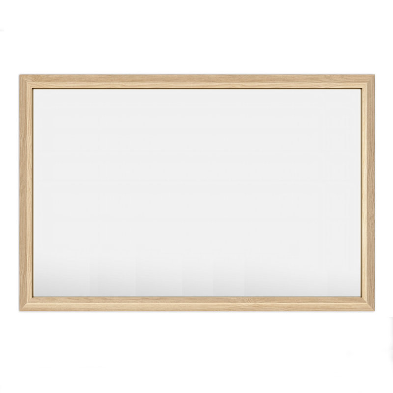 Amara Tempered Glass and Aluminum Alloy Framed French Cleat Mounted Wall Mirror, 48" x 30", Light Yellow Wood