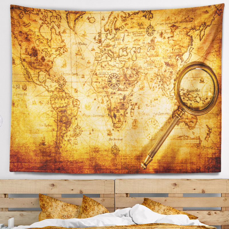 Loupe abstraite sur la tapisserie de la carte du monde, H 50 po x l 60 po