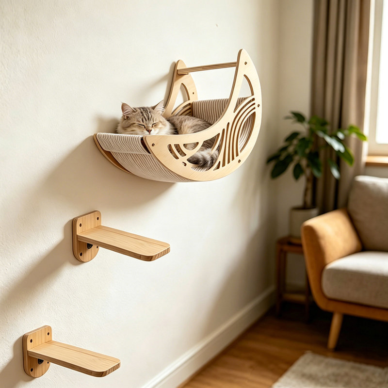 Escalier mural pour chat avec hamac