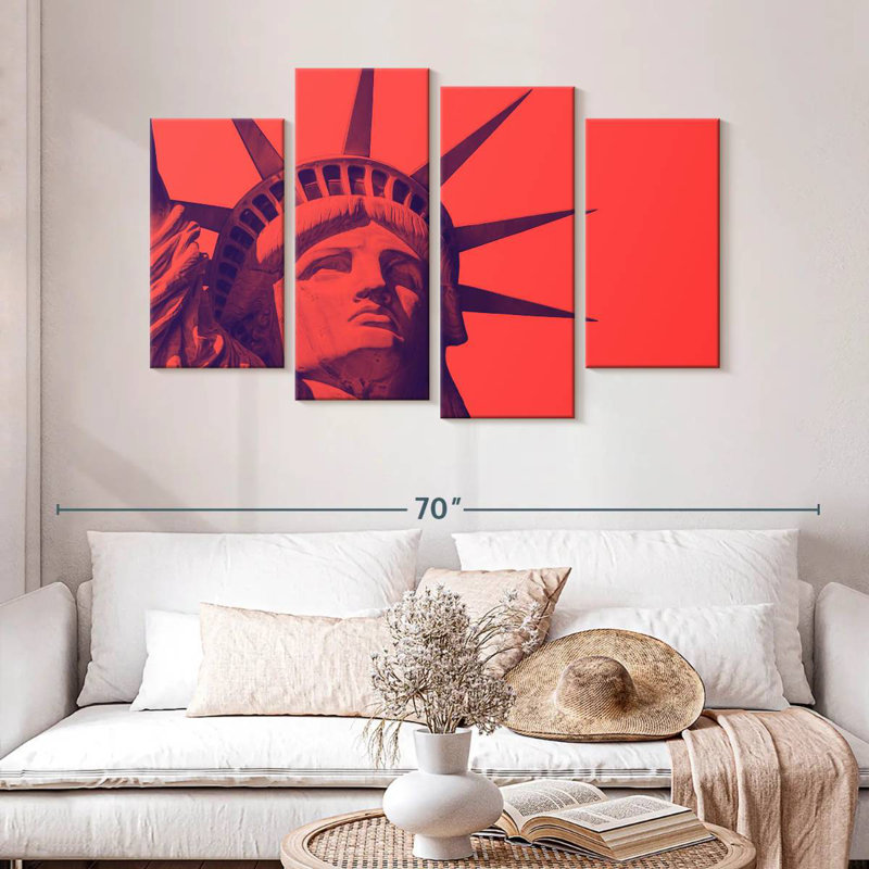 Marchelle, statue rouge de la liberté, H 32 po x l 52 po