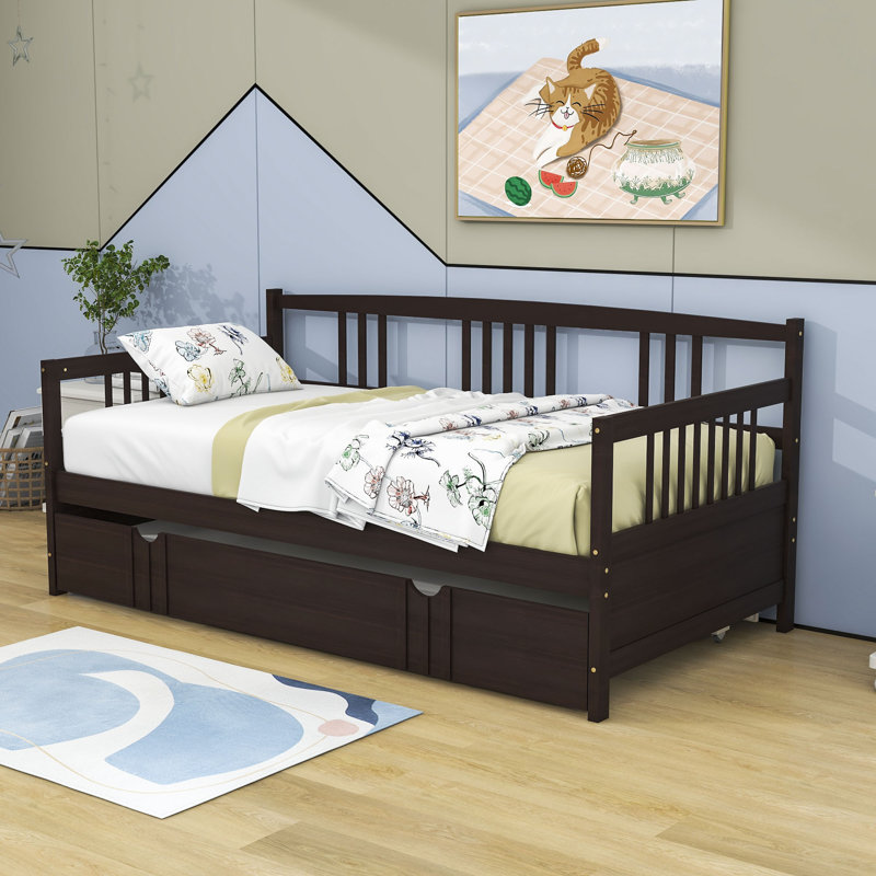 Wooden Daybed with Trundle, Espresso, Twin