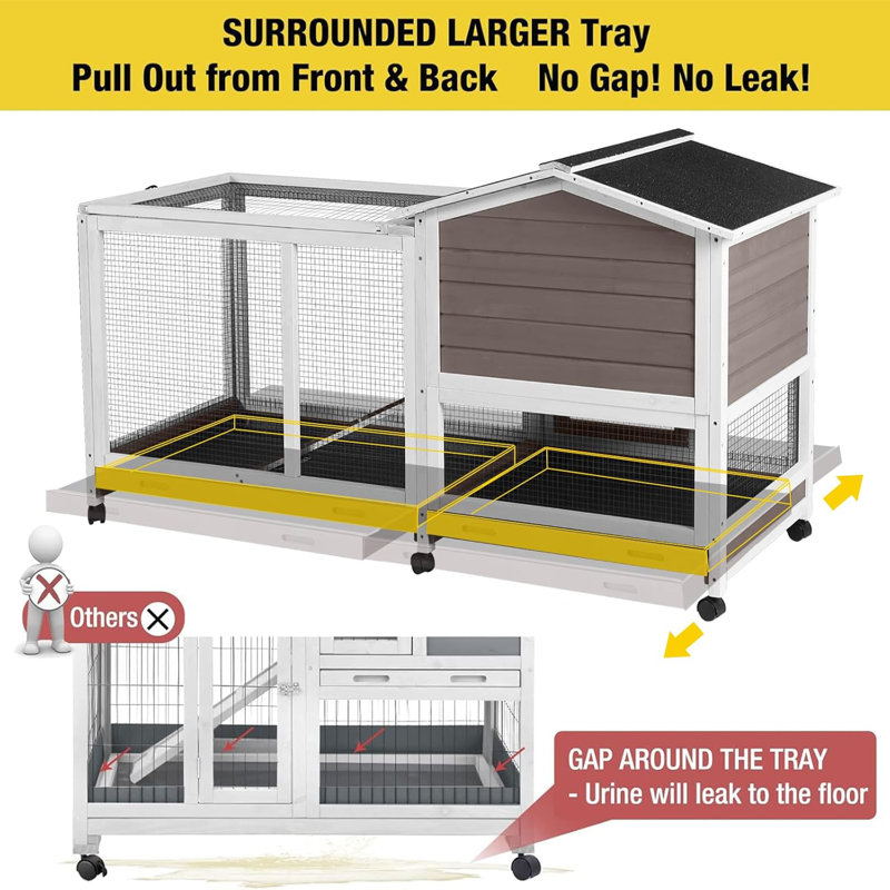 Weather Resistant Hutch with Ramp, Dark Brown/White