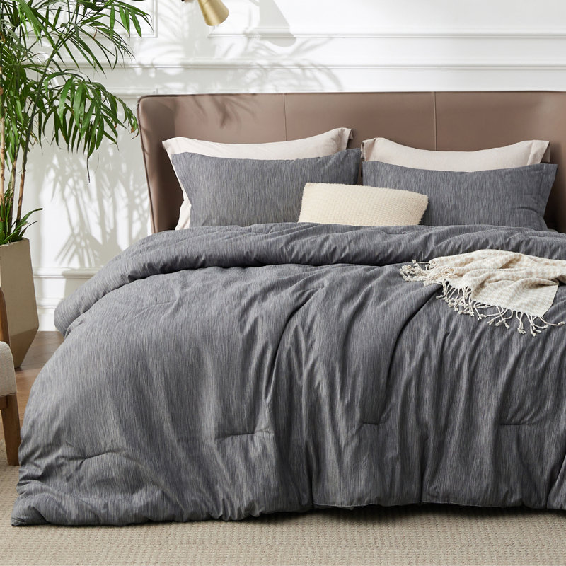 Polyester Standard Comforter, Twin Comforter + 1 Standard Sham, Charcoal Grey