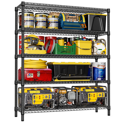  Étagère grillagée 59 po 59 po, support de rangement commercial réglable à 5 niveaux pour garage, entrepôt, cuisine et entrepôt, noir mat