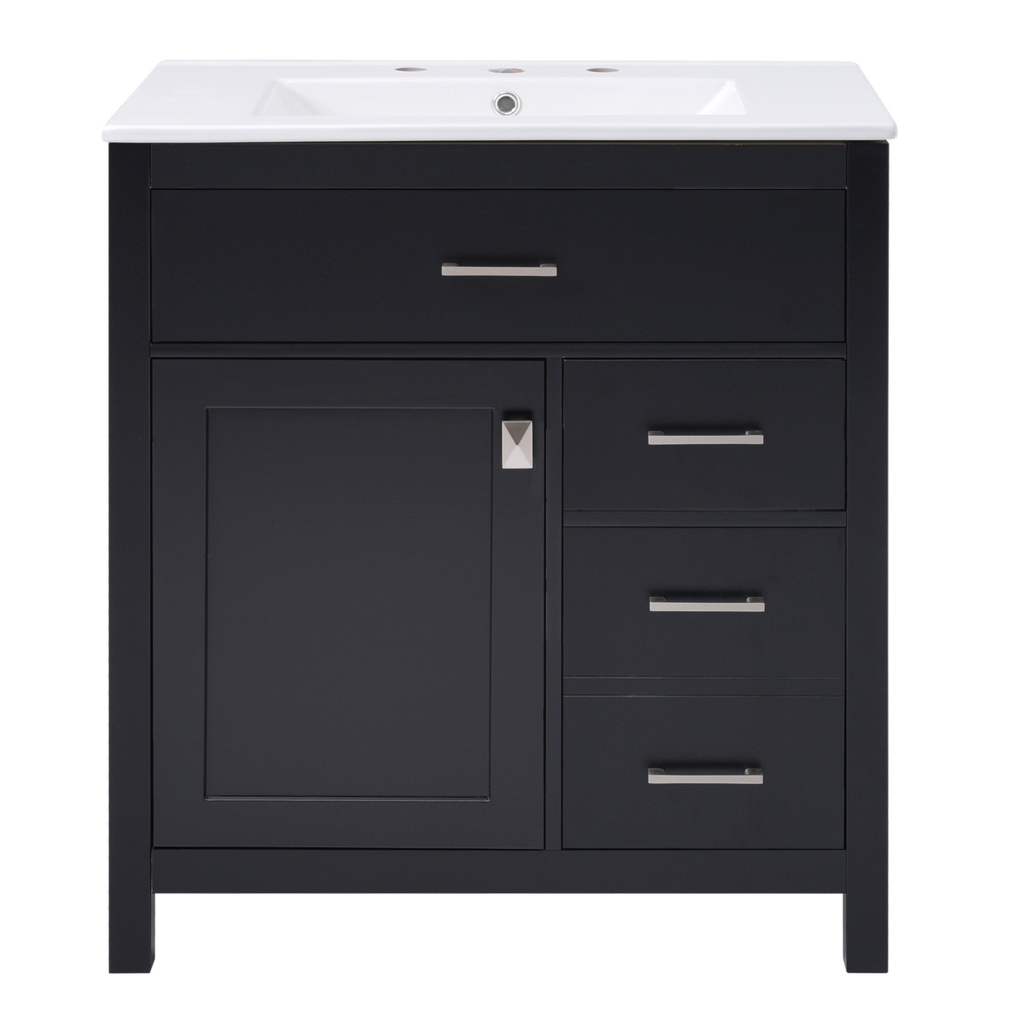 HLILish 30-Inch Black Bathroom Vanity With Ceramic Sink And Ample ...