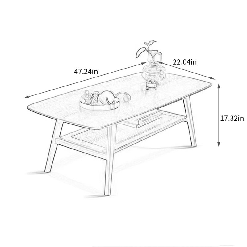 Simple solid oak tea table, 17.32" H x 47.24" L x 22.04" W