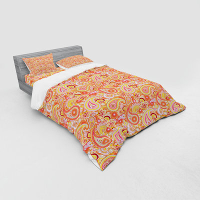 Ensemble de housse de couette orange traditionnel en microfibre