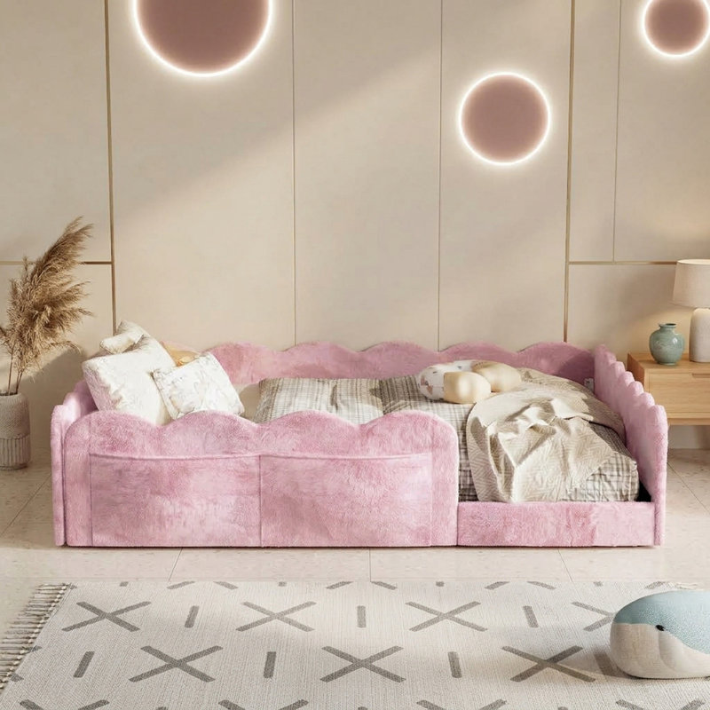 Lit double tapissier sur pied, Double, Pink