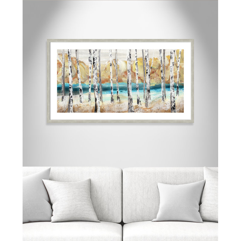 Trees III - Peinture encadrée, Cadre argent, H 46 po x l 46 po x P 1,13 po