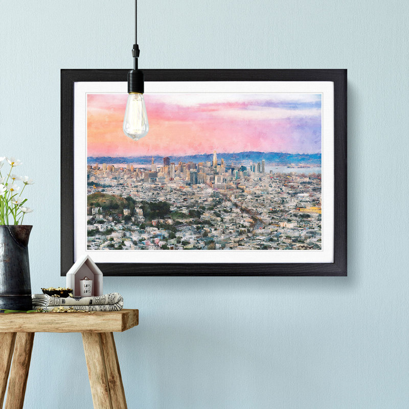 Evening Colours of San Francisco - Picture Frame Graphic Art Print, 45cm H x 63cm W x 2cm D, Black Framed