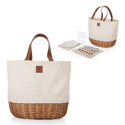 Promenade Canvas and Willow Tote Basket with Outdoor Dining Set for 2