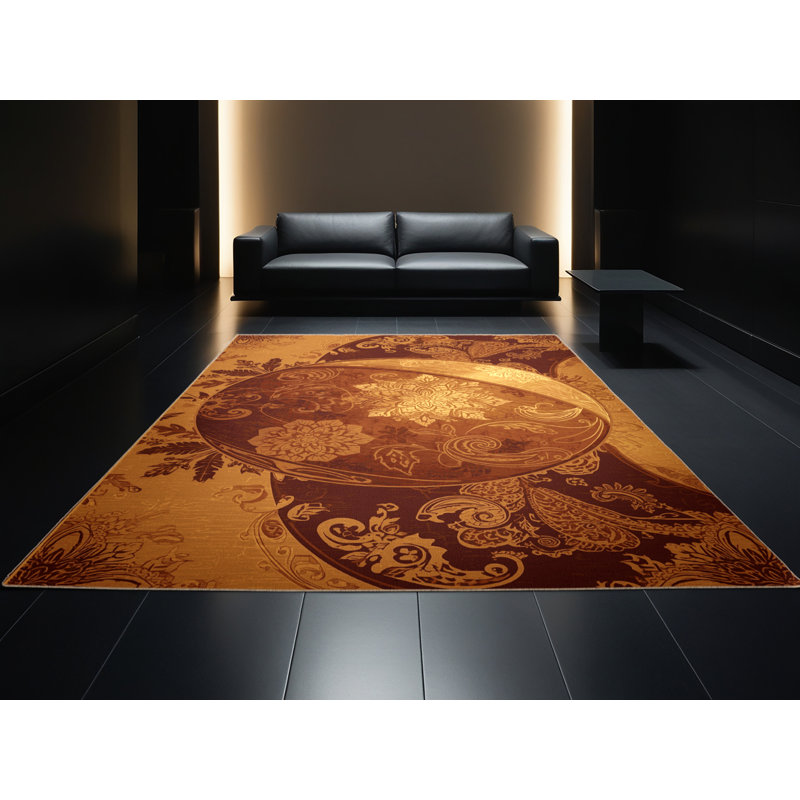 Tapis oriental classique brun pâle et lavable à la machine Elkton Christmas Pudding, 2x5