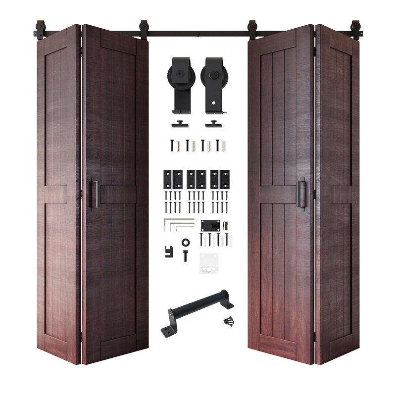 Porte de grange en acajou rouge non assemblée et finie de 80 po de hauteur, quatre portes de 26 po x 80 po avec quincaillerie de fixation supérieure pliable